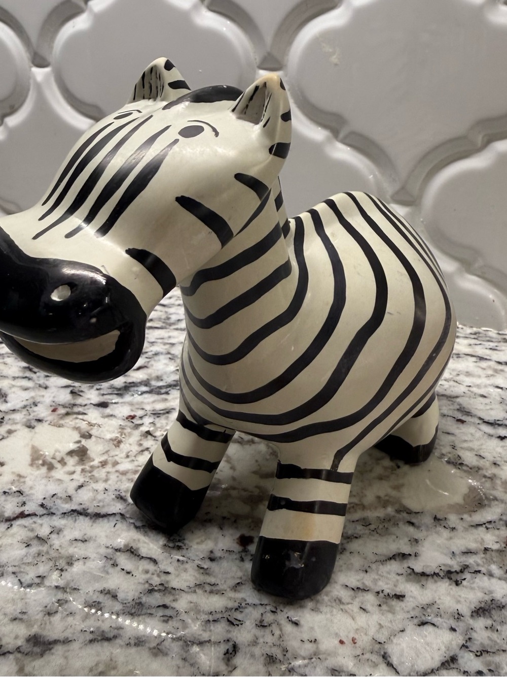Vintage Stone Zebra Figurine Heavy Door Stop Hand Carved Painted Statue 4 lbs